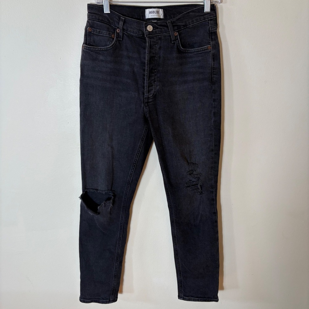 AGOLDE Nico‎ Skinny Jeans Black Distressed Button Fly Women's Size 27